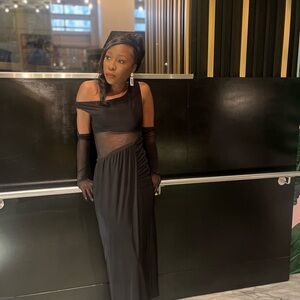 PrettyLittleThing Black One Shoulder Long Sleeve Maxi Dress